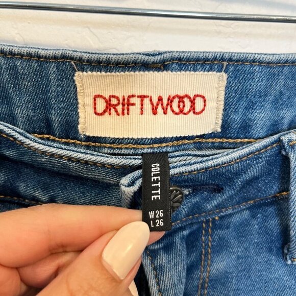 Driftwood Colette Straight Crop Fray Hem Plaid tuxedo stripe Jeans Denim Size 26 - Picture 8 of 9